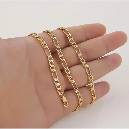 Vista 5 de WELRDFG WADSNHY Men Chain Jewelry 5mm6mm7mm Wide Stainless Steel Snake chain 18K Gold Plated Figaro Chain Set