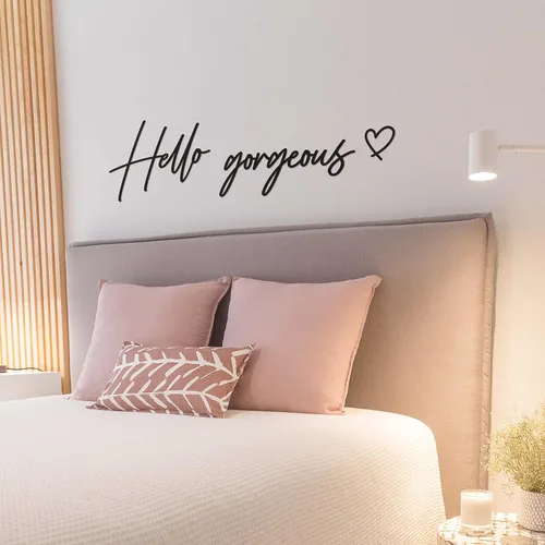 Vista 3 de Decoración de pared con texto en inglés «Hello Gorgeous Hello Gorgeous – 20 x 15 pulgadas, negro moderno y hermoso, letrero de «Hello Beautiful»