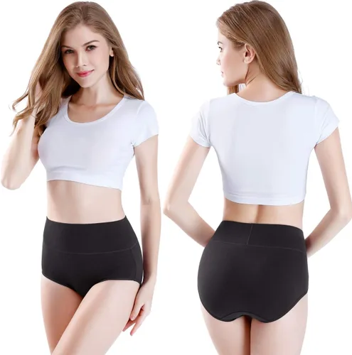 Vista 2 de wirarpa Ropa interior para mujer, de cintura alta, de algodón, suave, cobertura completa, paquete de 5