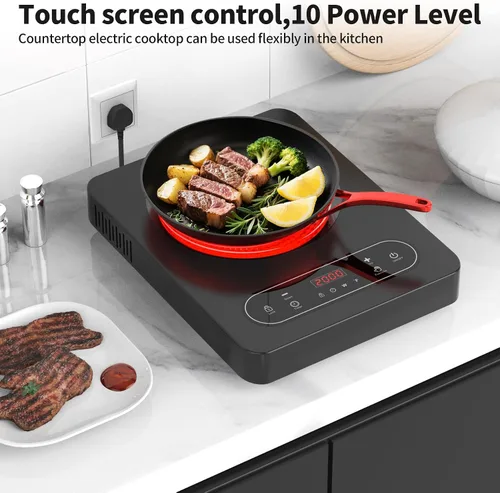 Vista 8 de VBGK - Cocina eléctrica de un solo quemador, estufa eléctrica de 110 V y 1800 W con control táctil LED, 10 niveles de potencia, temporizador de 4 h