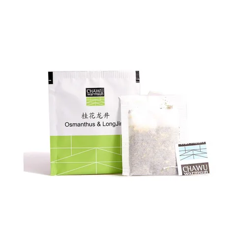 Vista 3 de ChaWuWarmSun -Osmanthus & LongJing Bolsas de té verde, 50 bolsas de té, flores naturales y té roto Natural Osmanthus Flower Blend. Premium Green