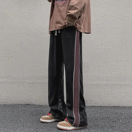Vista 8 de Skateboard Frog Pantalones de chándal para hombre Patchwork Open Wide Bottom Suede Casual Pantalones de pierna recta