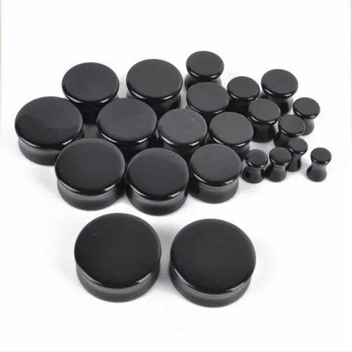 Vista 4 de HQLA 1 par de dilatadores dilatadores de piedra de obsidiana natural doble acampanada