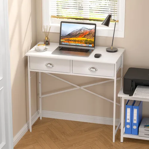 Vista 9 de DAOUTIME - Escritorio negro para escribir para dormitorio de niños, escritorio pequeño de 31.5 pulgadas para computadora para espacios pequeños