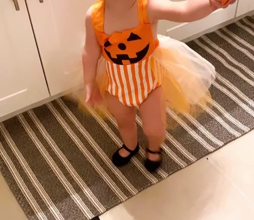 Vista 2 de AGQT Disfraz de Halloween para bebé niña, disfraz de calabazapavo, talla 0-24 meses