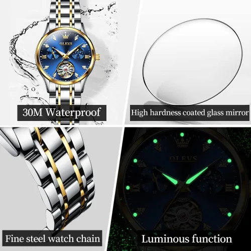 Vista 6 de OLEVS Juego de relojes mecánicos automáticos para parejas, reloj a juego para él y para ella, regalos del día de San Valentín