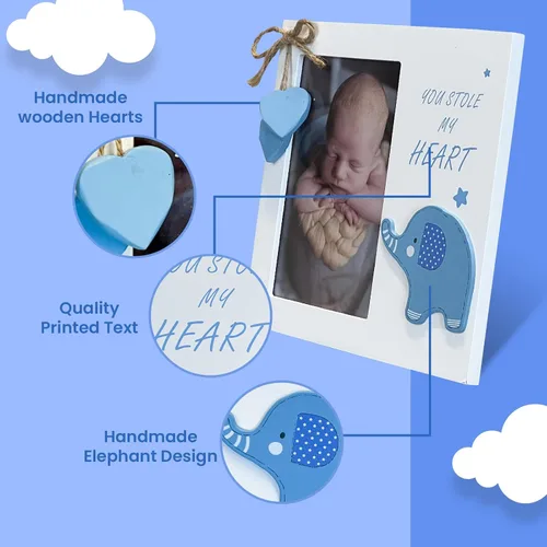 Vista 3 de Marco de fotos de madera para recién nacido con texto en inglés "You Stole My Heart", perfecto para baby shower, regalo de embarazo, regalos