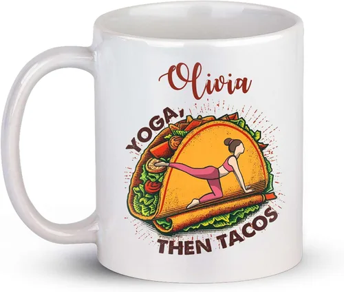 Vista 15 de Taza de café personalizada con nombre para yoga, taza de té de yoga con divertido diseño de perezoso, taza de inspiración para yoga y amantes