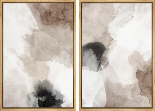 Vista 38 de Ashbrook - Set de arte de pared en lienzo enmarcado, tonos orgánicos de la tierra en beige y marrón con ilustraciones de trazos circulares, arte