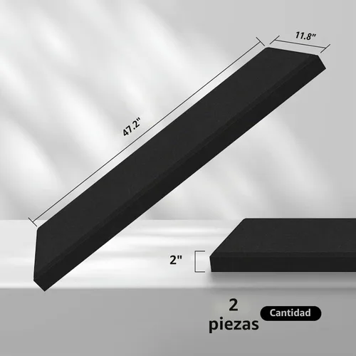 Vista 3 de Paneles acústicos de 2 pulgadas de grosor con soportes para colgar en la pared, 2 paneles de fibra de vidrio de 47.2 x 11.8 pulgadas de absorción