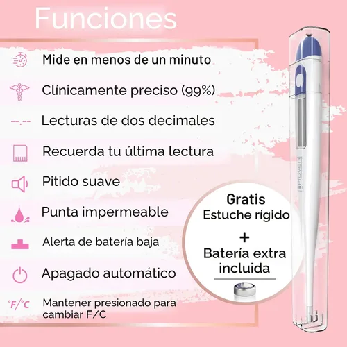 Vista 3 de Termómetro Basal Corporal Digital, Alta Precisión de 1/100 de Grado, Lectura Rápida de 60 Segundos, Memoria de Recuperación, Termómetro BBT Preciso