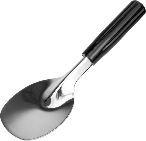 Vista 4 de Cuchara de pala para helado con mango negro sin doblar, acero inoxidable resistente, perfecta para recoger y servir golosinas congeladas