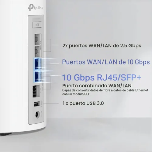 Vista 6 de TP-Link Deco 7 Elite BE85 Tri-Band WiFi 7 BE22000 Sistema de malla para todo el hogar - 2-Stream 22 Gbps, 2 puertos de 10G + 2 puertos de 2.5G