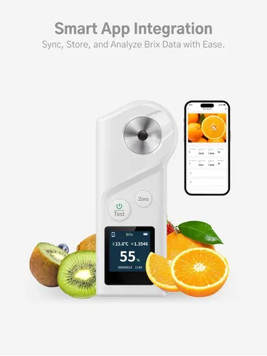 Vista 6 de Refractómetro Brix con ATC – Rango de 0–55%, Probador de azúcar portátil para Durian, frutas, jugo, elaboración casera y pruebas de campo