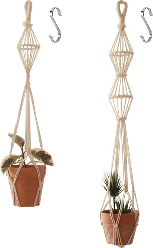 Vista 9 de 2 Piezas Colgadores de Macramé para Plantas de Interior, Maceteros Colgantes de Macramé Grandes para Macetas de hasta 10 pulgadas, Sin Borlas