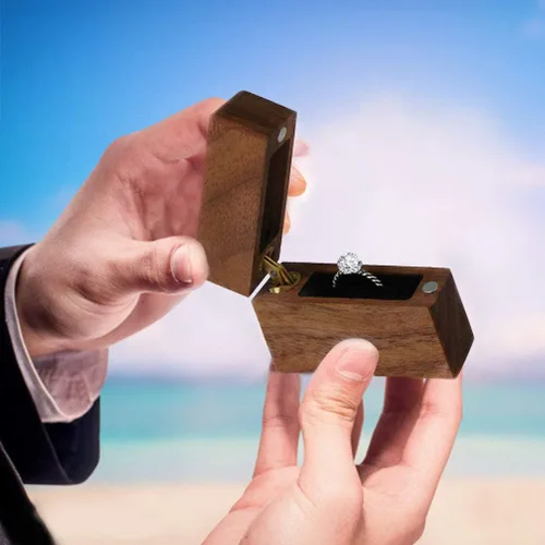 Vista 6 de Engagement Ring Box Wood Proposal Wedding Ring Box Cooyeah Square Walnut Wooden Flip Jewelry Organizer Slim Handmade Decorative Boxes Square