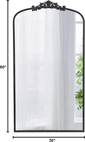 Vista 8 de A&B Home - Espejo de cuerpo completo, 66 x 36 pulgadas, espejo grande negro con marco de metal, espejo arqueado para colgar o apoyarse contra