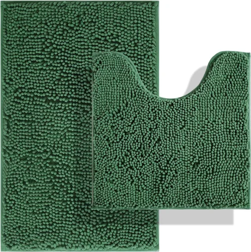 Vista 24 de Juegos de alfombras de baño de 2 piezas, alfombra de baño de felpilla extra suave ultra absorbente, alfombra de baño con base antideslizante de PVC