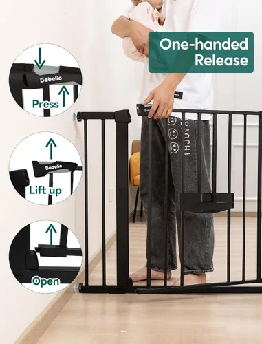 Vista 5 de BABELIO Nueva Versión Puerta de Bebé con Puerta para Gatos Ajustable, Puerta de Mascotas de Metal de 29-40" para Escaleras y Puertas, Montaje a Negro