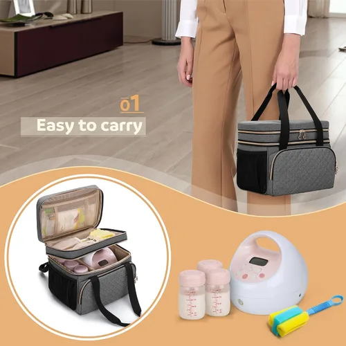 Vista 5 de Luxja Bolsa de extractor de leche de doble capa compatible con Spectra S1 y S2, bolsa de bomba para extractor de leche y piezas adicionales