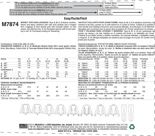 Vista 2 de McCall Pattern McCall's - Camisa y leggings para mujer, tallas 4-14, patrón de costura, liso