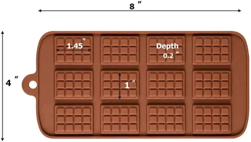 Vista 3 de Paquete de 2 moldes rectangulares de silicona de 12 cavidades para chocolate con gofres finos para bricolaje, chispas de chocolate
