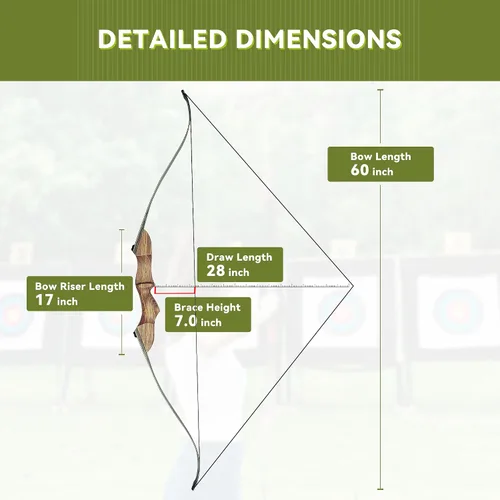 Vista 7 de Juego de Arco Recurvo y Flecha Black Hunter, Paquete de Arcos Recurvos Desmontables de Madera GLURAK de 60'', Kit de Tiro con Arco para Práctica