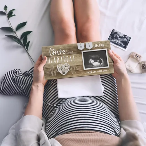 Vista 2 de Marco de fotos de ecografía de bebé con cuenta regresiva de semanas – Foto de ultrasonido estándar de 4"x3" – Ideas de anuncios de embarazo – Regalo