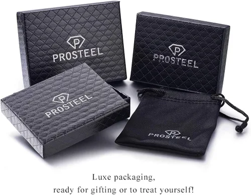 Vista 8 de PROSTEEL Pulsera de acero inoxidable para hombres y mujeres, elegantes pulseras de eslabones cubanos, chapado en oro negro de 18 quilates, ancho