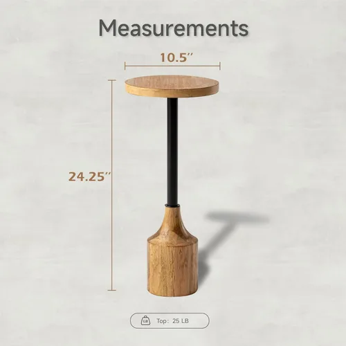 Vista 2 de COZAYH Mesa auxiliar de pedestal de granja, mesa de bebida de madera rústica con base, mesa redonda de Martini para espacio pequeño, sala de estar
