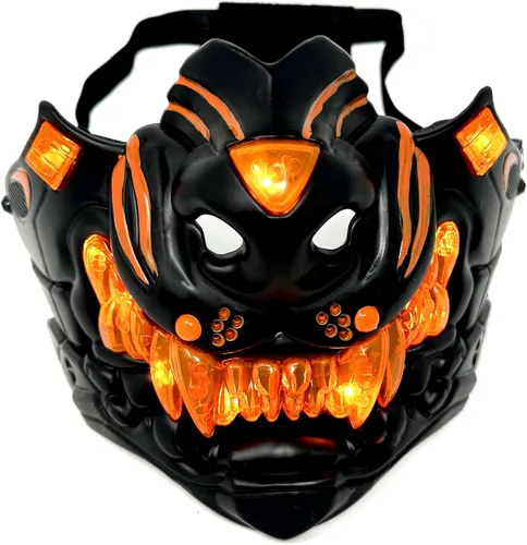 Vista 9 de Máscara de media cara metálica LED estilo steampunk para disfraz de Halloween, fiesta de cosplay