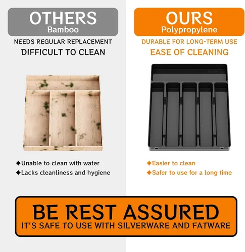 Vista 3 de Organizador de cubiertos para cajones de cocina, organizador de cajones de cubiertos sin BPA, organizador de utensilios de plástico con 6 ranuras