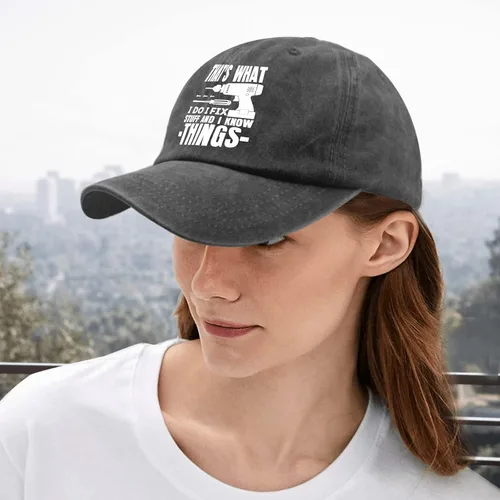 Vista 5 de Sombreros para papá That's What i do i fix Stuff and i Know Things Dad Hats, divertida gorra de béisbol para mujer