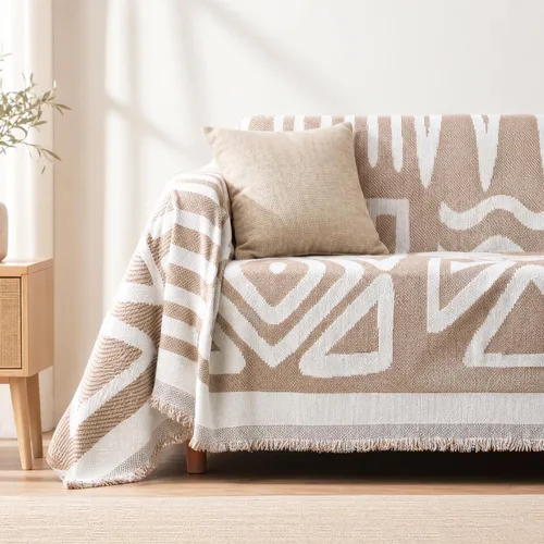 Vista 21 de Homcosan Funda para sofá, manta reversible geométrica para sofá seccional, manta para sofá de 3 asientos, funda de sofá bohemia con borlas Boho-1