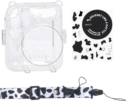 Vista 7 de Yitengteng Funda de cristal transparente con purpurina para cámara Fujifilm Instax Mini 12, funda protectora ajustable para cámara de PC