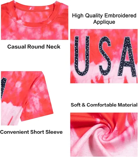 Vista 6 de Camisa de gran tamaño para mujer, diseño patriótico americano, cuello redondo, holgado, para el 4 de julio
