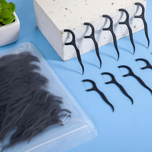 Vista 6 de Baderke 600 púas de hilo dental a granel para adultos, palillos de dientes no rompibles, hilo dental, limpieza dental para viajes familiares (negro)
