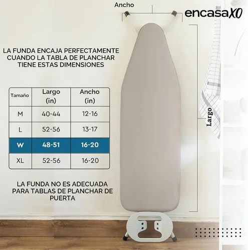 Vista 6 de Encasa XO Funda y Almohadilla para Tabla de Planchar 49"x18" - Cubierta de Fieltro de 4mm para Tabla de Planchar Ancha con Acolchado - Resistente al
