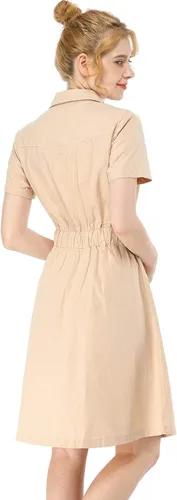 Vista 5 de Allegra K Vestidos Safari de algodón con botones para mujer