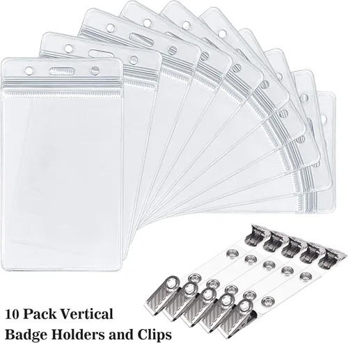 Vista 2 de Soporte para tarjetas de identificación con clips de metal – Impermeable sellable transparente titular de la tarjeta de identificación vertical