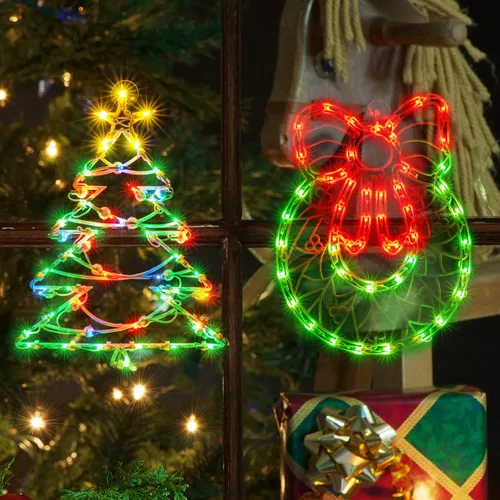Vista 19 de Paquete de 2 luces de silueta de ventana de Navidad de 50 L, incluyendo: 1 estrella x 1 estrella de Belén