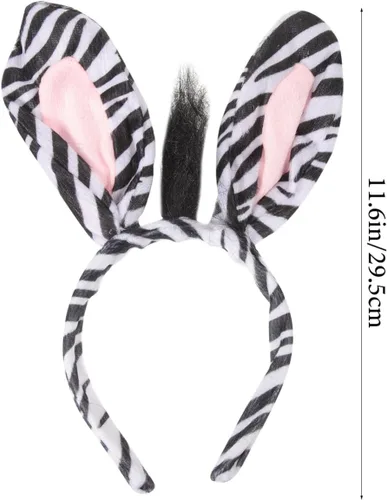 Vista 7 de Beaupretty 1 juego de accesorios de disfraz de cebra, diadema y cola de animal para disfraz de animal para adultos, fiesta de cosplay de Halloween