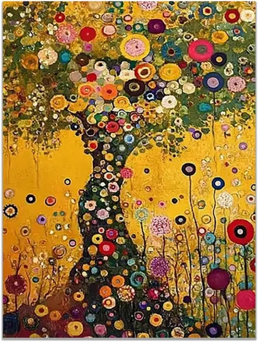 Vista 19 de VOCBAN Nature Tree of Life Abstract Pictures Canvas Painting Large Modern Canvas Wall Art Colorful Trees Living Room Wall Decor Plant Prints(black