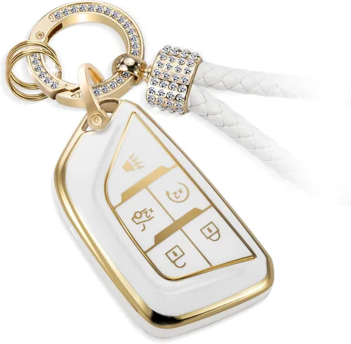 Vista 36 de para llavero de Cadillac con funda de TPU con superficie granulada y cuerda trenzada metálica, funda de llavero mejorada para 2020 en adelante CT4