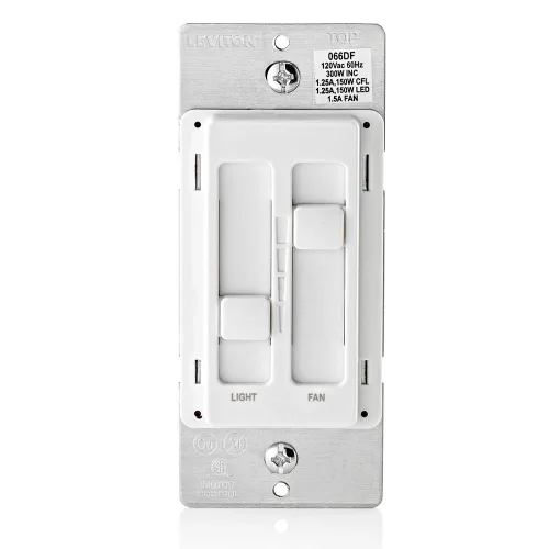 Vista 4 de Leviton SureSlide 66DF-10I - Control de ventilador de techo e interruptor de atenuación para bombillas LED, halógenas e incandescentes, color marfil