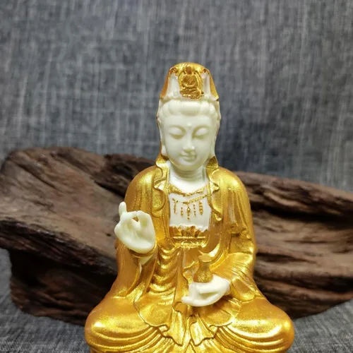Vista 3 de Estatua de Quan Yin, estatua de Buda Guan yin de la Diosa de la Misericordia en decoración de loto Feng Shui Escultura de estatua de Buda femenina