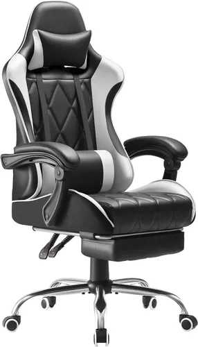 Vista 19 de Shahoo Silla ergonómica para videojuegos, reposapiés y soporte lumbar de Negro