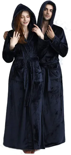 Vista 3 de Bata de baño larga con capucha para mujer, de felpa, longitud completa, ropa para dormir de invierno