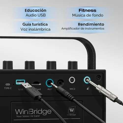 Vista 6 de WinBridge S97 60W Potente amplificador de voz con micrófonos inalámbricos duales
