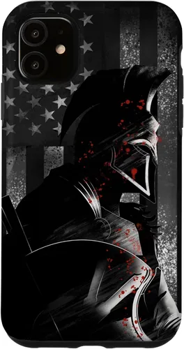 Vista 8 de Funda patriótica para iPhone 16 con bandera de Estados Unidos Spartan Warrior griego antiguo